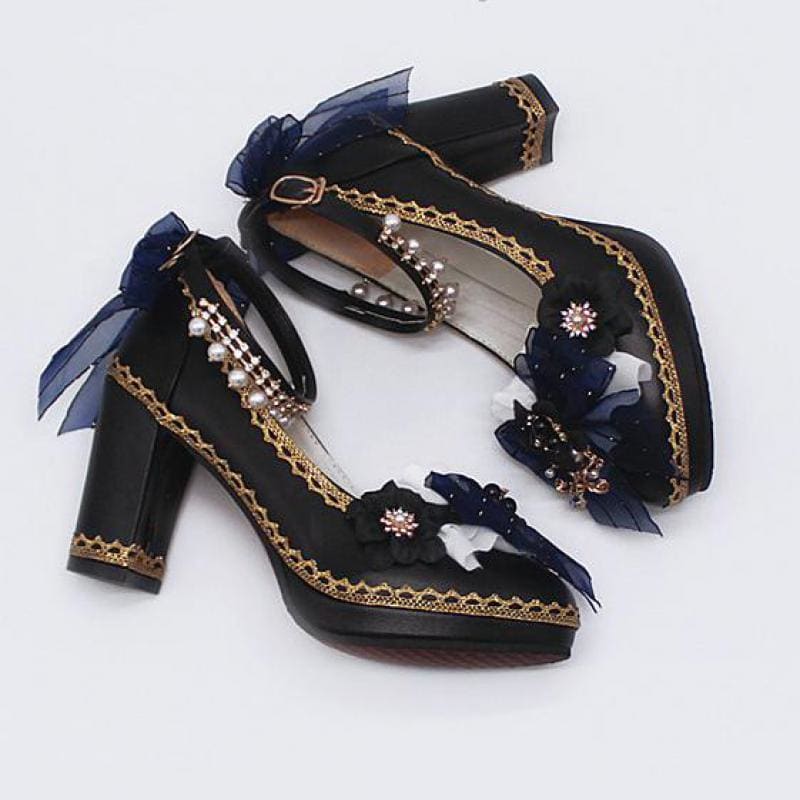 Starry Night Lolita Buckle Bow Pearl Princess Dance Shoes