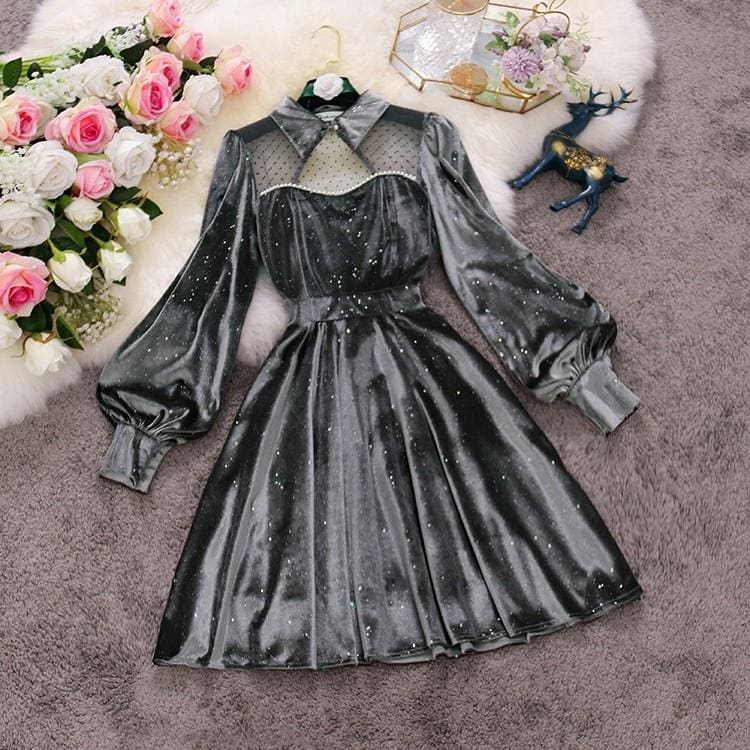 Starry Night Navy Blue Long Sleeve Princess Party Dress