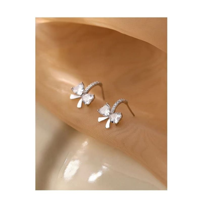 Sterling Silver CZ Bow Hoop Earring