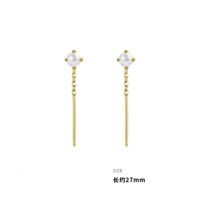 Sterling Silver Faux Pearl Threader Earring - 1 Pair - Gold