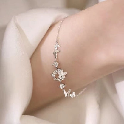 Sterling Silver Rhinestone Floral Bracelet