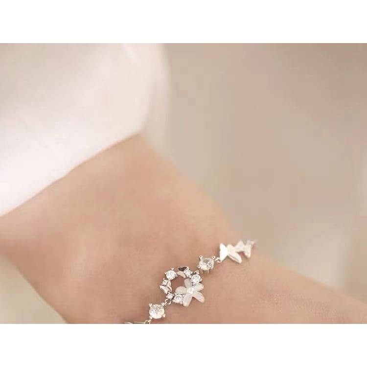 Sterling Silver Rhinestone Floral Bracelet