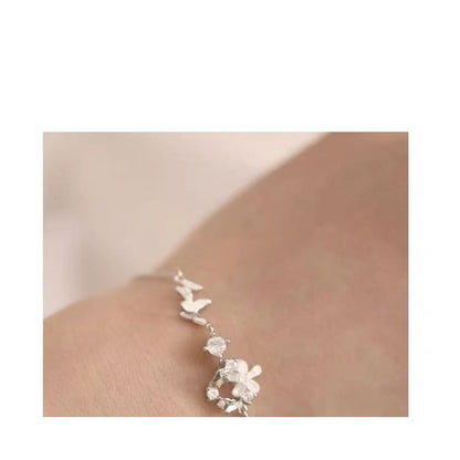 Sterling Silver Rhinestone Floral Bracelet