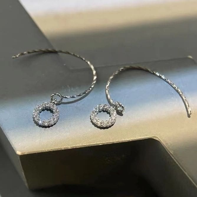 Sterling Silver Rhinestone Half Hoop Earring