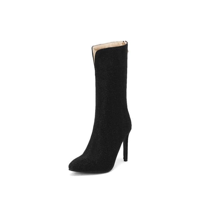 Stiletto Pointed Toe Plain Zip - Black / 35