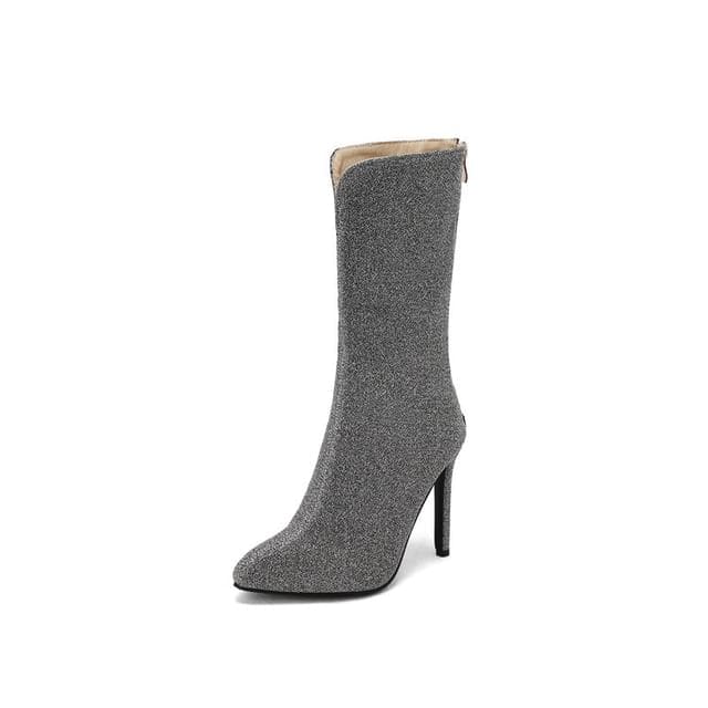 Stiletto Pointed Toe Plain Zip - Gray / 35