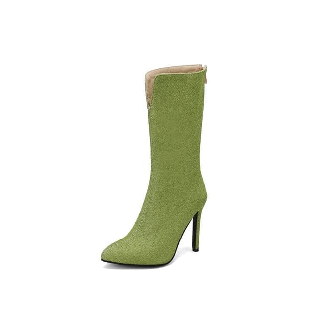 Stiletto Pointed Toe Plain Zip - Green / 35