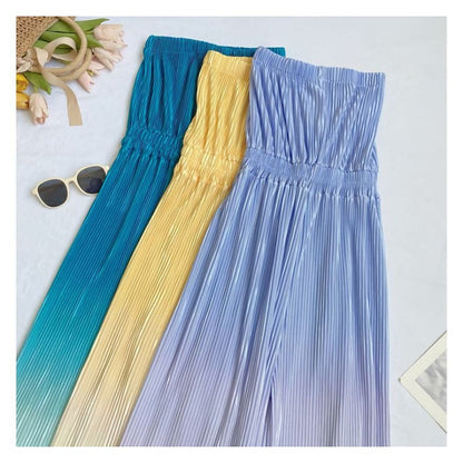 Strapless Gradient Ribbed Wide Leg Jumpsuit