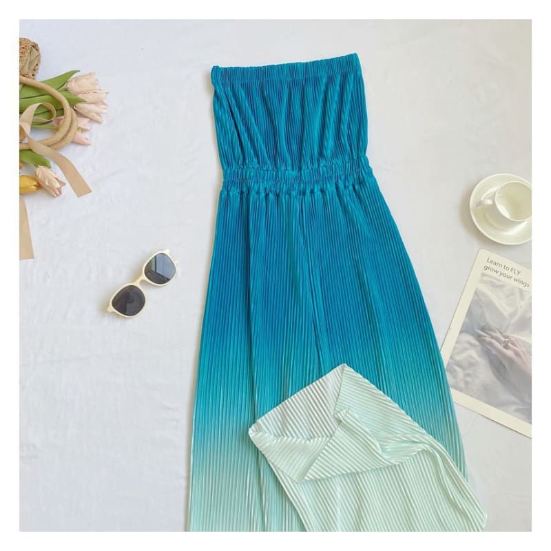 Strapless Gradient Ribbed Wide Leg Jumpsuit