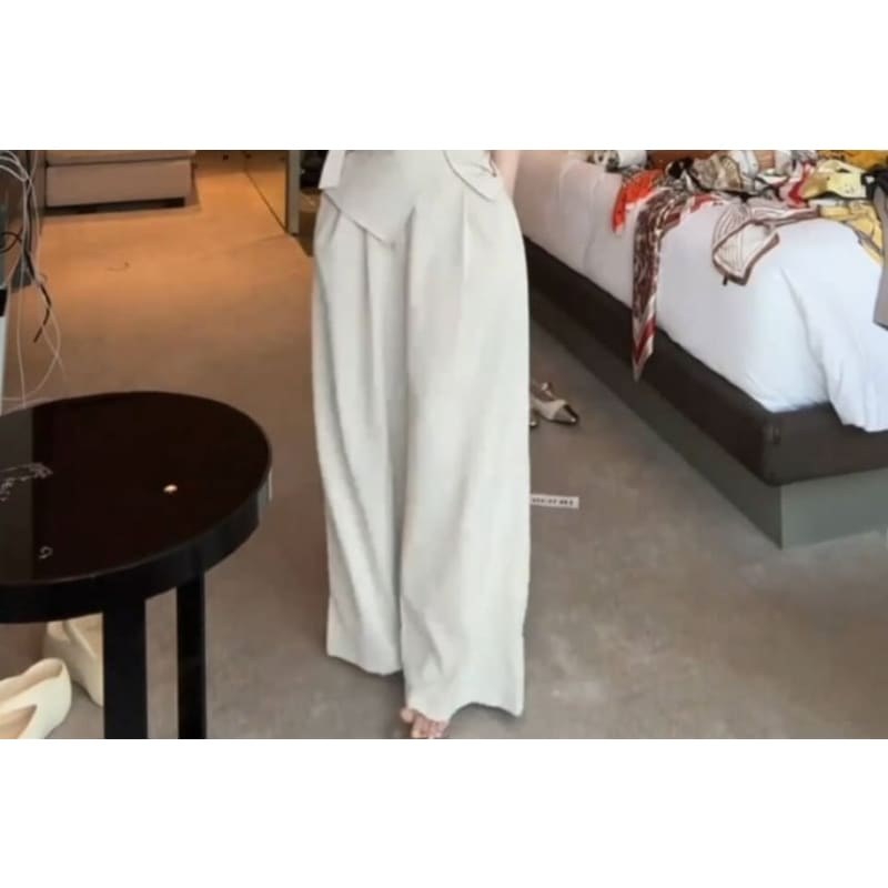 Strapless Plain Crop Top / Wide Leg Pants