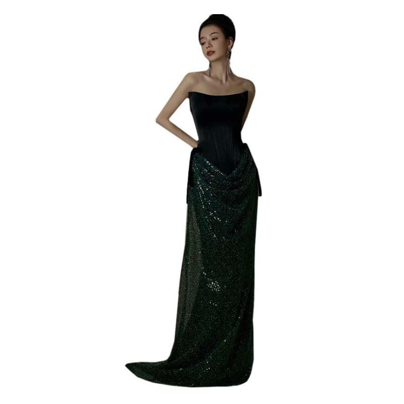 Strapless Sequin Trumpet Evening Gown