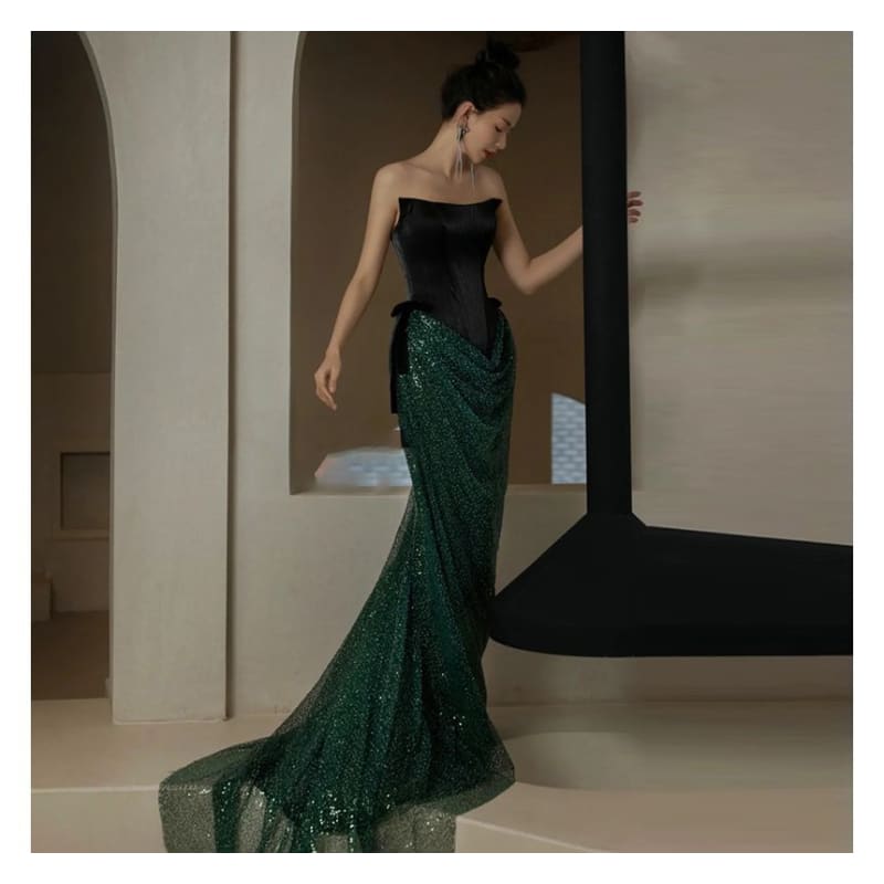 Strapless Sequin Trumpet Evening Gown