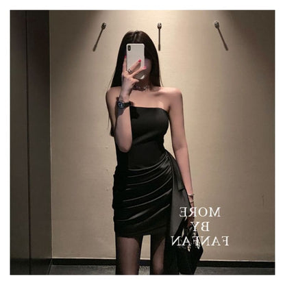 Strapless Shirred Mini Bodycon Dress