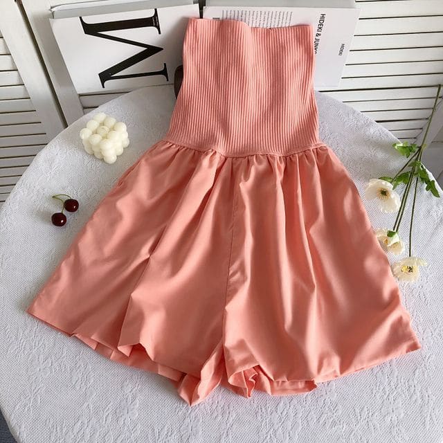 Strapless Wide Leg Romper - Orange / One Size