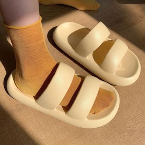 Strappy Platform Slippers - Almond / 36 to 37