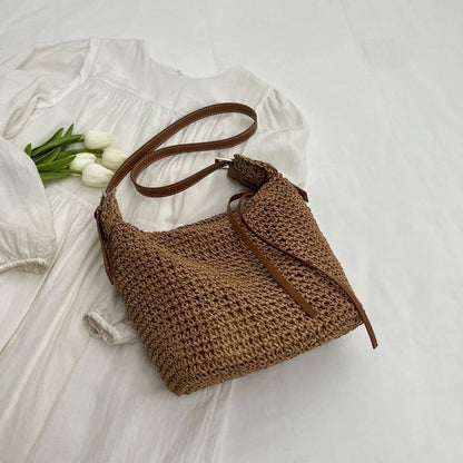 Straw Bucket Bag - Khaki / One Size