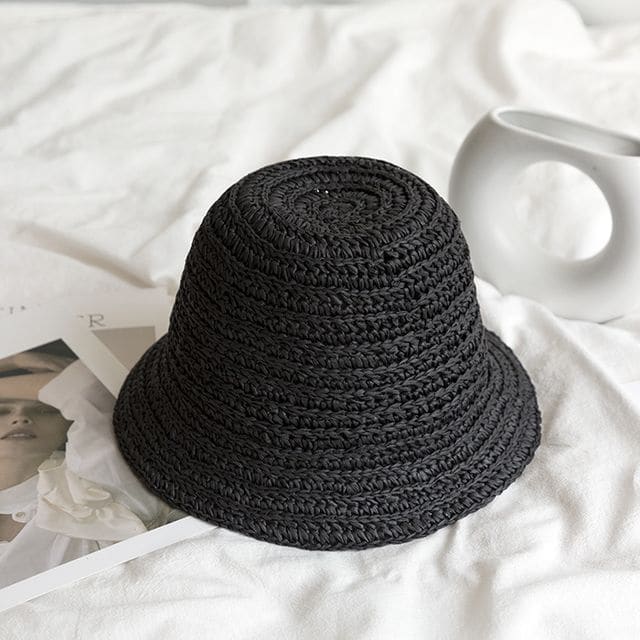 Straw Bucket Hat - Black / One Size