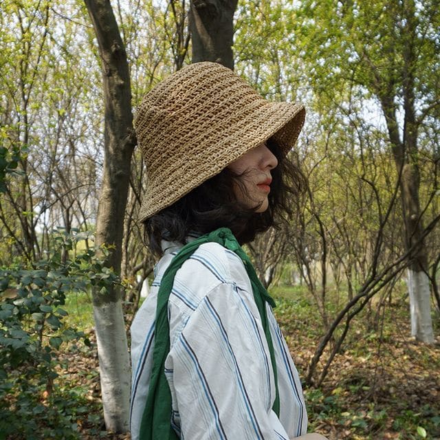 Straw Bucket Hat - Camel / One Size