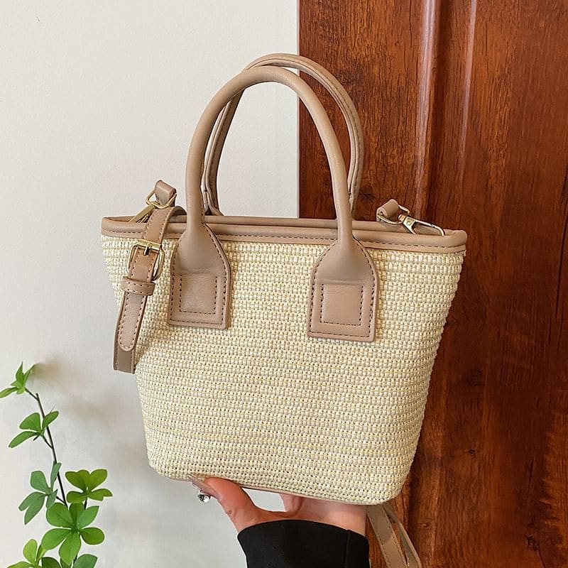 Straw Panel Crossbody Tote Bag