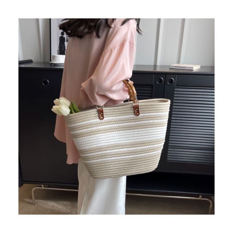 Straw Striped Tote Bag