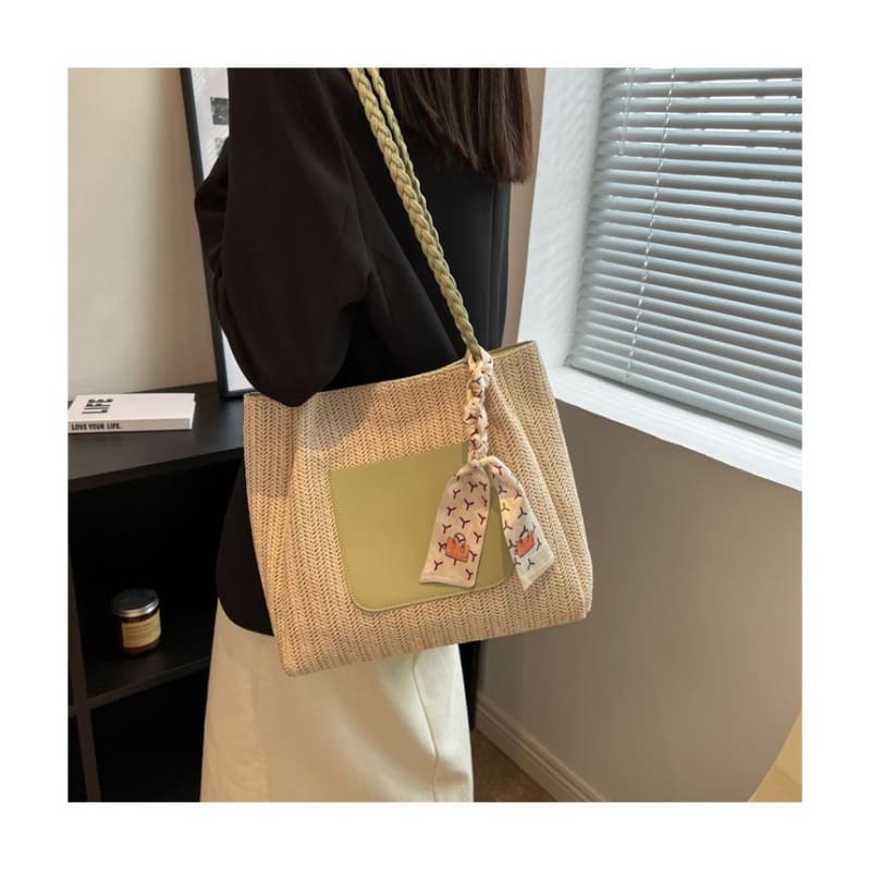 Straw Two Tone Tote Bag