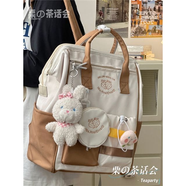 Strawberry Embroidered Top Handle Backpack - With Rabbit