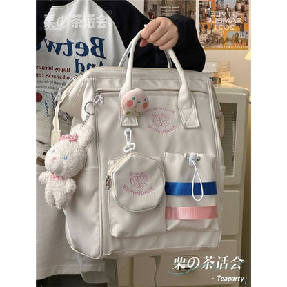 Strawberry Embroidered Top Handle Backpack - With Rabbit