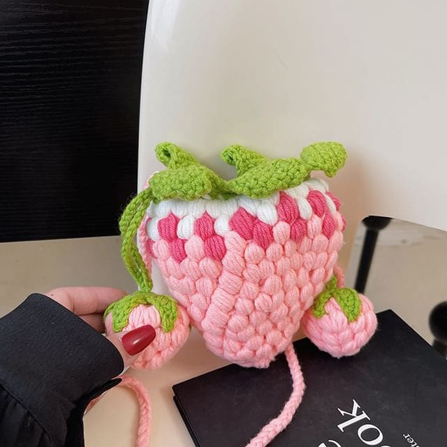 Strawberry Knit Crossbody Bag - Pink / One Size