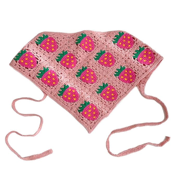 Strawberry Knit Hair Scarf - Other