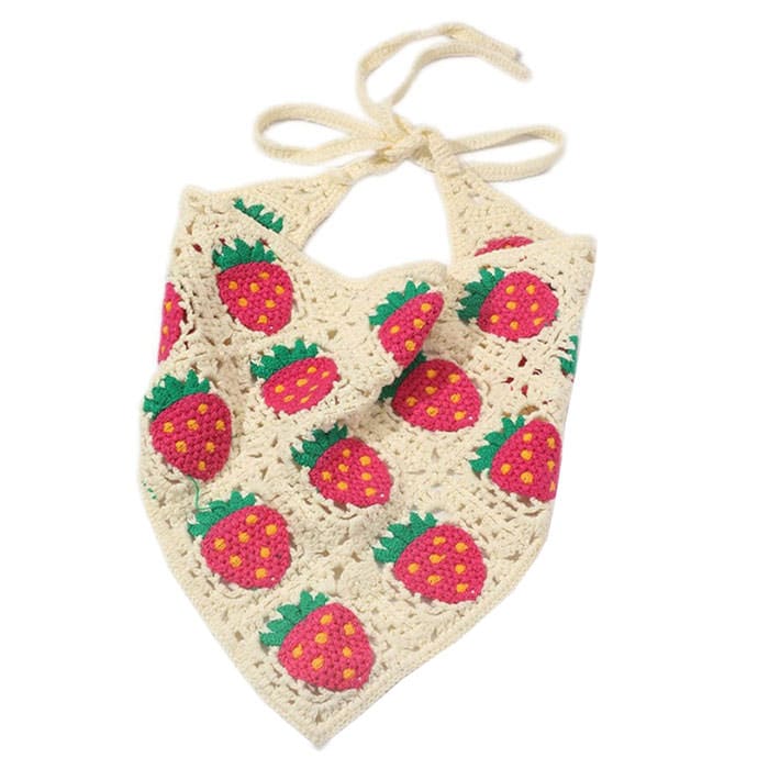 Strawberry Knit Hair Scarf - Standart / White - Other