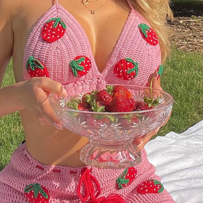 Strawberry Knit Top Skirt Set - Suits