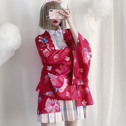 Strawberry Loose Cardigan Kimono Outerwear