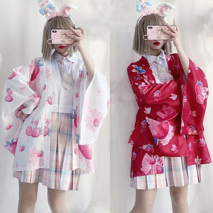 Strawberry Loose Cardigan Kimono Outerwear