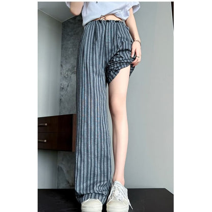 Stripe High Rise Drawstring Wide Leg Pants