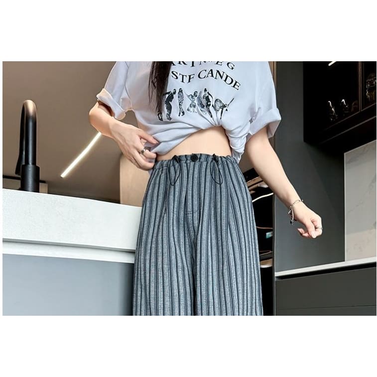 Stripe High Rise Drawstring Wide Leg Pants