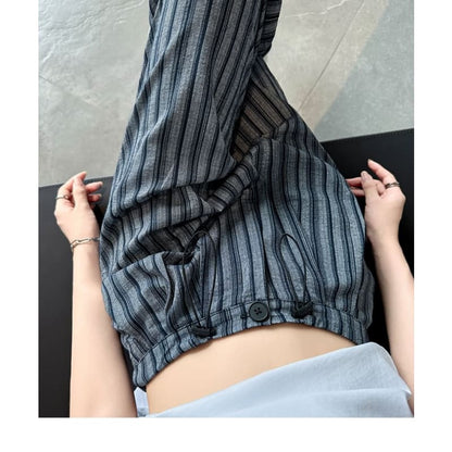 Stripe High Rise Drawstring Wide Leg Pants