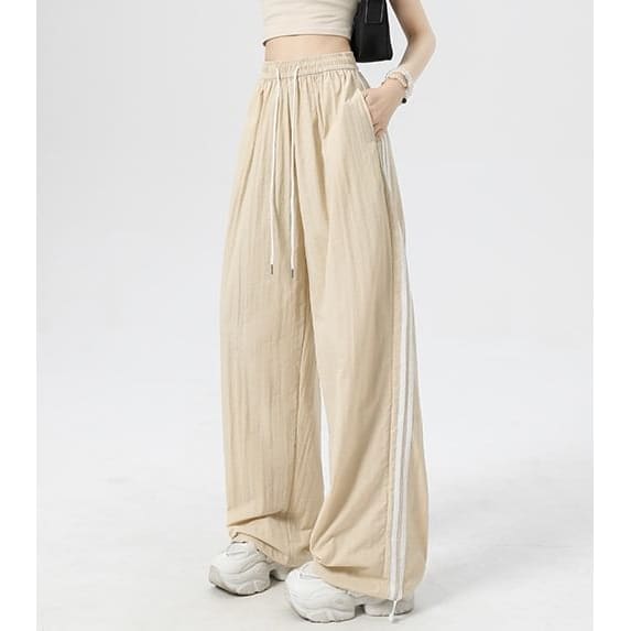 Stripe High Rise Drawstring Wide Leg Sweatpants