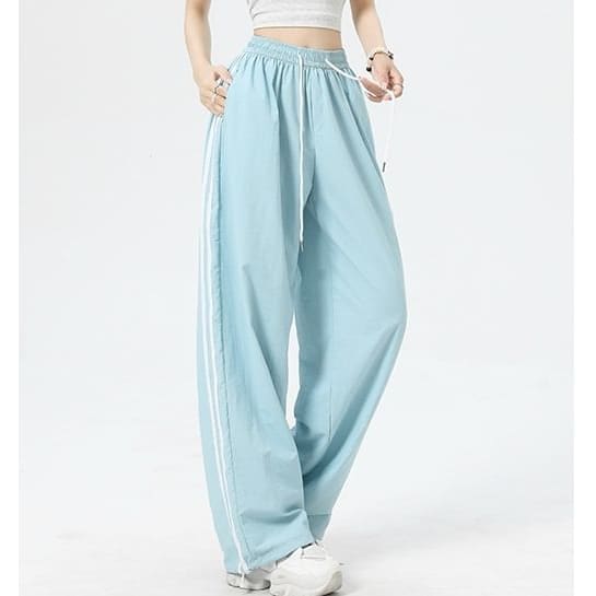 Stripe High Rise Drawstring Wide Leg Sweatpants