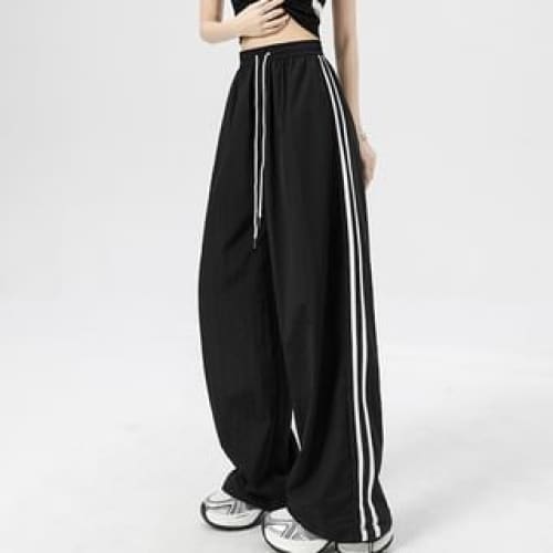 Stripe High Rise Drawstring Wide Leg Sweatpants