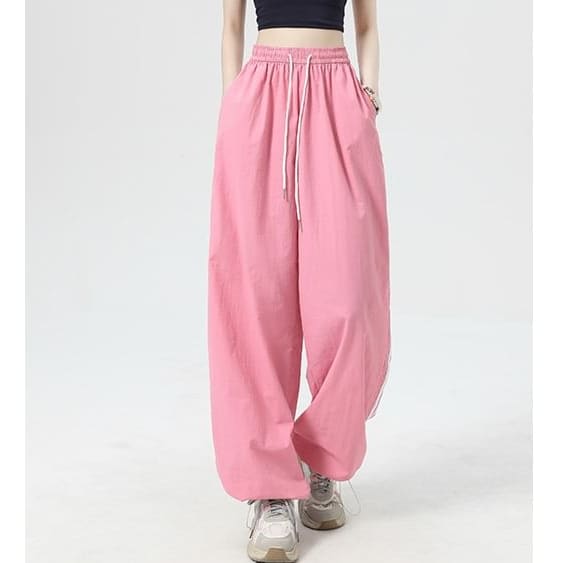 Stripe High Rise Drawstring Wide Leg Sweatpants