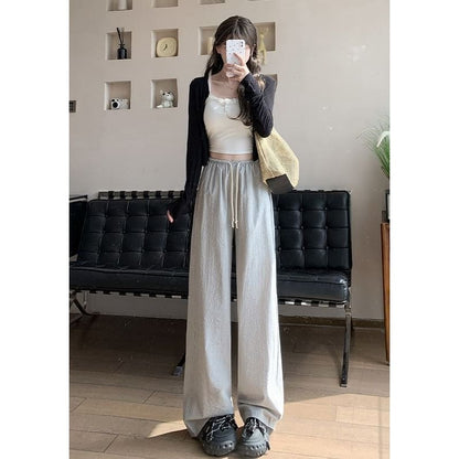 Stripe High Waist Drawstring Wide Leg Sweatpants