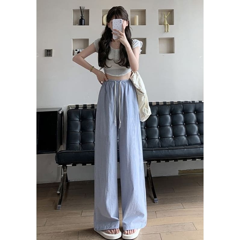 Stripe High Waist Drawstring Wide Leg Sweatpants