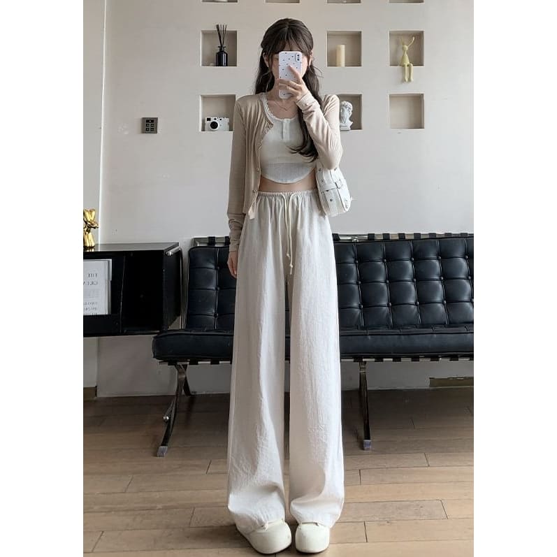 Stripe High Waist Drawstring Wide Leg Sweatpants