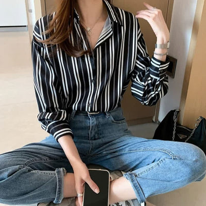 Stripe Print Long Sleeve Chiffon Shirt Workwear