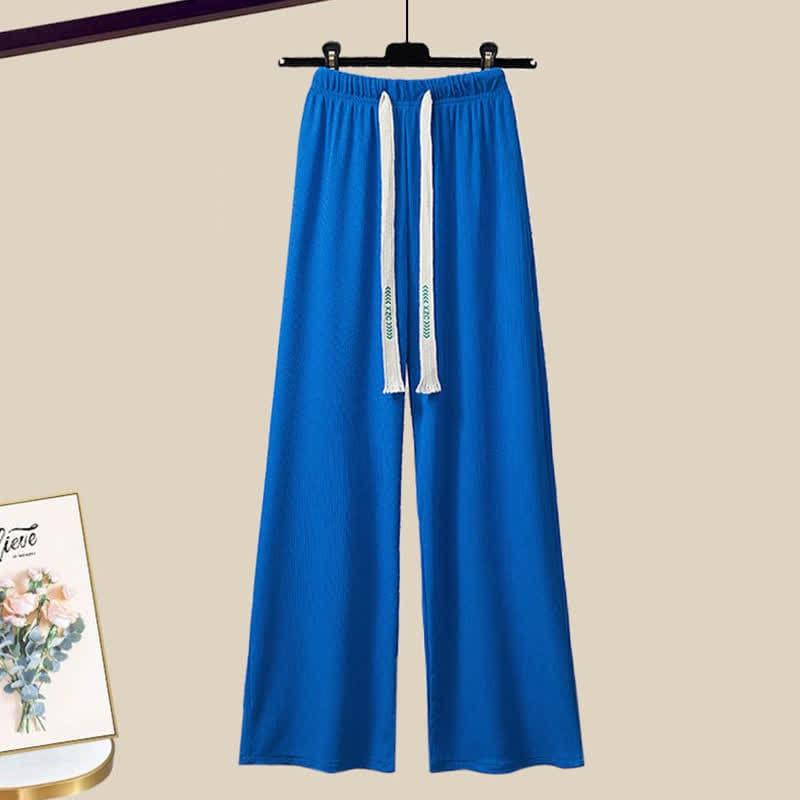 Stripe Print Shirt Casual Wide Leg Pants - Blue Pants / M