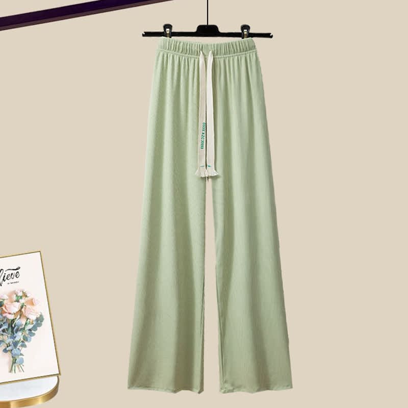 Stripe Print Shirt Casual Wide Leg Pants - Green Pants / M