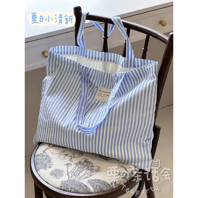 Striped Applique Tote Bag / Bag Charm / Set - Stripes