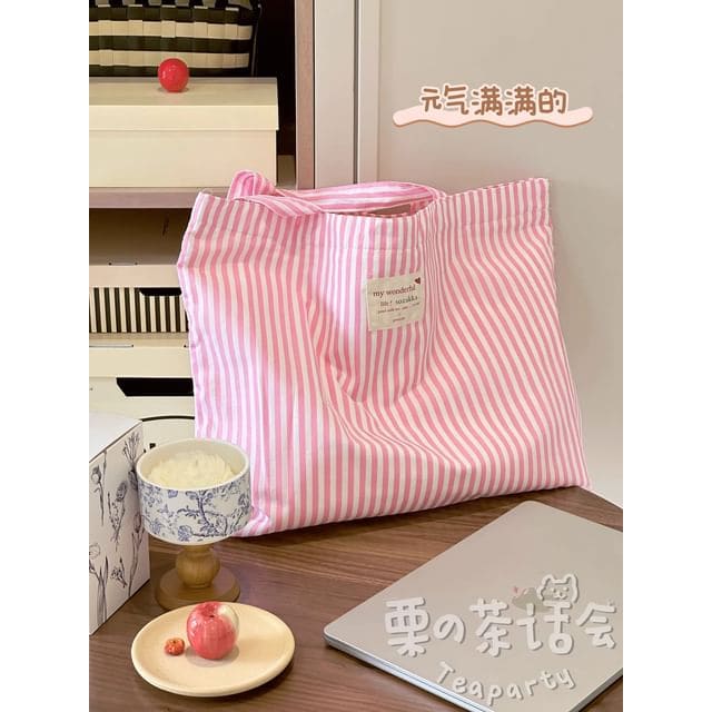 Striped Applique Tote Bag / Bag Charm / Set - Stripes