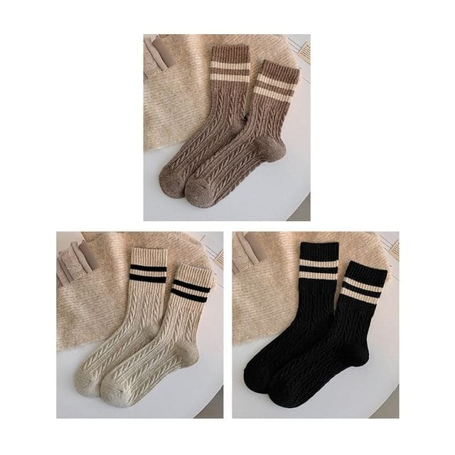 Striped Cable - Set of 3 Pair - Coffee & Khaki & Black