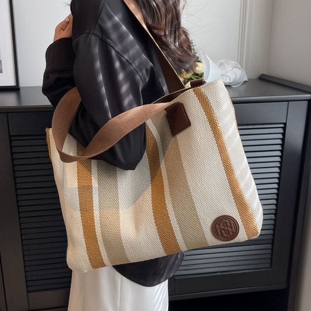 Striped Canvas Tote Bag